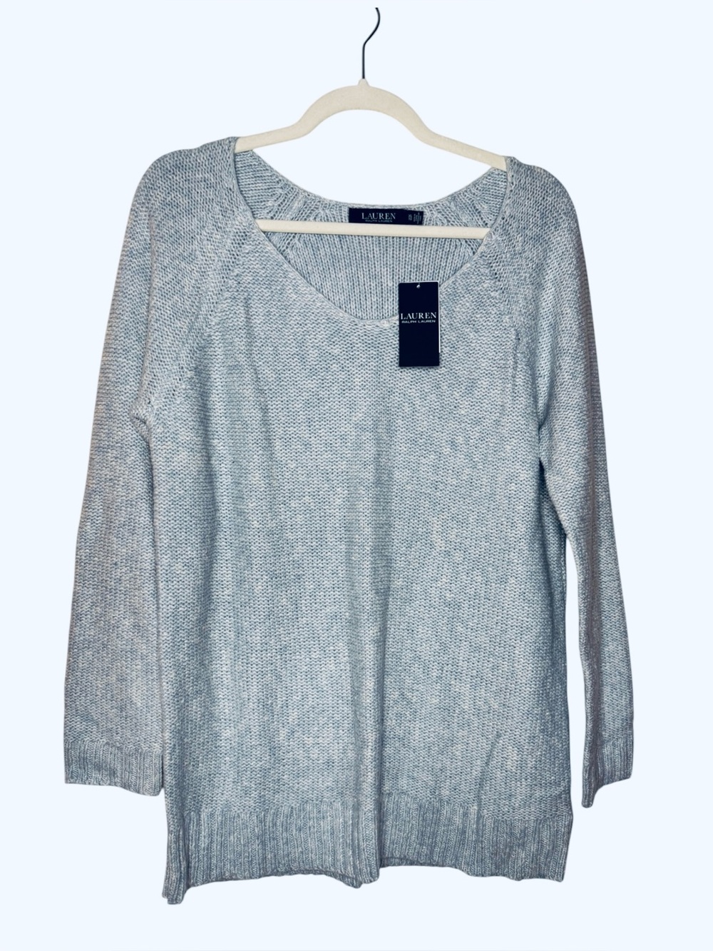 Lauren Ralph Lauren Cotton Blend V-Neck Sweater Light Blue Size XL - NWT